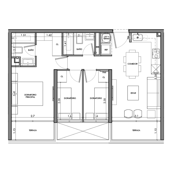 condominio huasco departamento tipo HB1