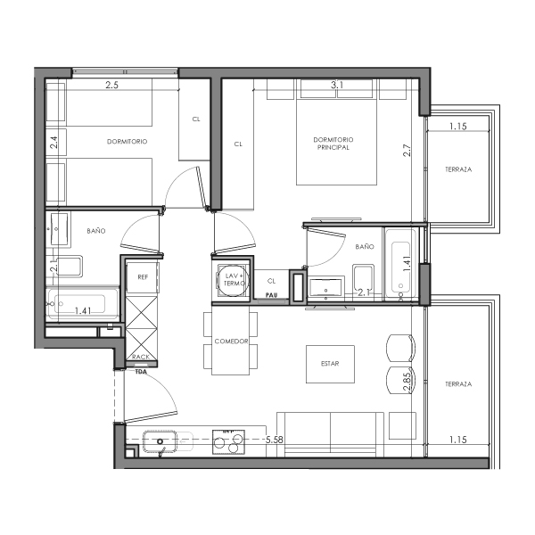 condominio huasco departamento tipo HC2