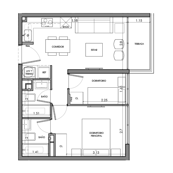 condominio huasco departamento tipo HE1